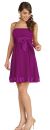 Shirred & Ribbon Short Party Dress in Plum color