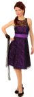 Short Rose Blossom Print Cocktail Dress in Black/Purple