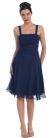 Tea Length Bridesmaid Dress with Embellished Waistline in Navy Blue