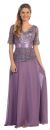 V-Neck Half Sleeves Lace Bodice Long Formal MOB Dress in Dusty Lilac
