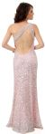 One Shoulder Bare Back Sequined Long Formal Prom Dress back in Pink/Silver