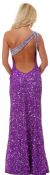One Shoulder Bare Back Sequined Long Formal Prom Dress back