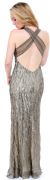 Deep V-Neck Crossed Back Sequined Long Formal Prom Dress back