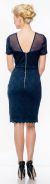 Short Sleeves Form Fitting Short Formal Party Dress in Lace back in Navy