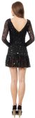 Full Sleeves Flared Skirt Sequined Mini Party Dress back