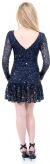 Full Sleeves Flared Skirt Sequined Mini Party Dress back in Navy
