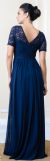Sequins Lace Bodice Half Sleeves Long Formal Evening Dress. back