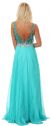 V-Neck Bejeweled Mesh Top Floor Length Formal Prom Dress back