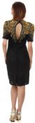 Knee Length Half Sleeves Beaded Cocktail Dress with Keyhole back