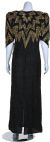 Long Formal Beaded Gown with Zig-Zag Pattern on Bodice back in Black/Gold