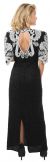Half Sleeves v-Neck Long Beaded Evening Gown with Keyhole back