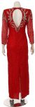 Full Sleeves Long Beaded Formal Gown with Elegant Bodice back in Red