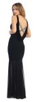 Pleated Bodice Sheer Skirt Long Formal Evening Prom Dress back
