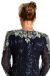 Full Sleeves Tea Length Silk Sequined Formal Dress with Slit back in Navy/Silver