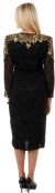 Full Sleeves Tea Length Silk Sequined Formal Dress with Slit back