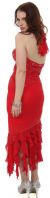 Halter Neck Beaded Formal Prom Dress with Ruffled Hem back