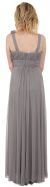 Long Formal Prom Dress with Floral Applique back in Silver