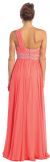 One Shoulder Ruched Long Formal Dress with Bejeweled Bust back