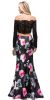 Off-the-Shoulder Lace Top Floral Skirt Two Piece Prom Dress back in Black
