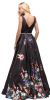 V-Neck Floral Print Rhinestones Waist A-line Long Prom Dress back