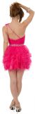 One Shoulder Tiered Skirt Mesh Short Prom Dress  back in Fuchsia