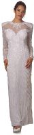 See Thru Bodice and Long Sleeved Beaded Dress in White color