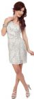 Metallic Tones One Shoulder Sequins Short Prom Dress in Ivory/Silver