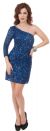 One Sleeve Fully Sequined Short Prom Party Dress  in Royal Blue