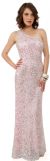 One Shoulder Bare Back Sequined Long Formal Prom Dress in Pink/Silver