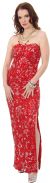 Strapless Sequins & Rhinestones Long Formal Dress with Slit in Red/Silver