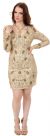 V-Neck Full Sleeves Short Sequin Beaded Party Prom Dress in Gold/Copper