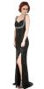 Broad Straps Front Slit Sequined Long Formal Prom Dress in Black