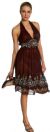Halter Neck Silk Beaded Cocktail Dress in Brown