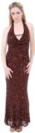Halter Neck Low Back Sequined Formal Dress in Brown/Copper
