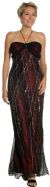 Shirred Bodice Beaded Long Formal Prom Dress in Black/Burgundy color