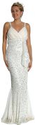 Wrap Style Shirred Bodice Formal Dress with Flared Bottom in Ivory color