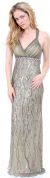 Deep V-Neck Crossed Back Sequined Long Formal Prom Dress in Lead