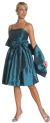 Spaghetti Strapped Short Bow Cocktail Dress in Teal color