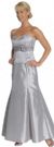 Embroidered Formal Prom Dress with Flower Applique in Silver color