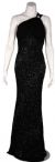 One Shoulder Shirred Bodice Sequined Formal Dress in Black