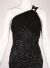 One Shoulder Shirred Bodice Sequined Formal Dress in Black closeup