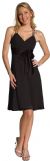 Spaghetti Strap Shirred Satin Bow Party Dress in Black