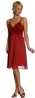 Spaghetti Strap Shirred Chiffon Party Dress in Dark Red color