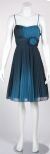 Two Tone Floral Accent Shirred Party Dress  in Teal color
