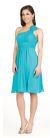Single Shoulder Pleated Short Party with Flower Applique in Jade Green