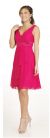 V-Neck Overlap & Tea Length Prom Dress in Fuchsia