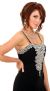Spaghetti Strapped Bejeweled Straight Cocktail Dress in closeup