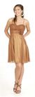 Spaghetti Strapped Chiffon Prom Dress with Waist Flower in Dark Gold