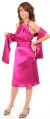 Short High Neckline Satin Party Dress in Magenta