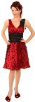 V-neck Short Polka Dot Party Dress   in Black/Red